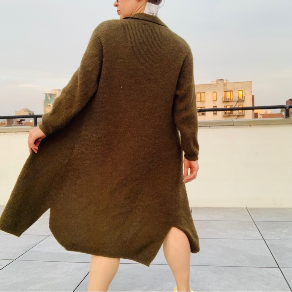 SOLD ON MERC Italian Knit Thick Long Mohair Wool Duster Cardigan Army Green - Picture 12 of 16